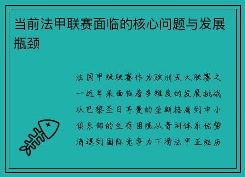 当前法甲联赛面临的核心问题与发展瓶颈